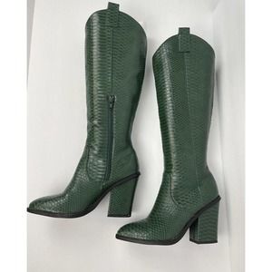 DV by Dolce Vita NYKKO Women's Size 7 Snake Embossed Knee High Green Boots